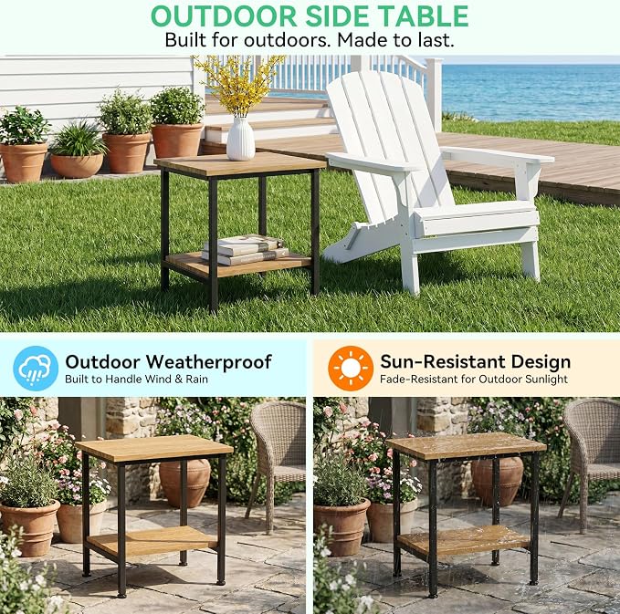 Small Outdoor Side Table with Storage, for Garden, Brown | Outdoor End Tables for Patio, Low Maintenance, Weather Resistant, for Pool, Beach, Porch, Deck, Indoor or Outdoor