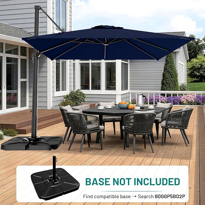 AreShark 10 X 10 FT Cantilever Patio Umbrella, 360-Degree Rotation Square Hanging Offset Umbrella with Crank, Heavy Duty Patio Umbrella for Patio, Pool, Garden, Deck, Navy