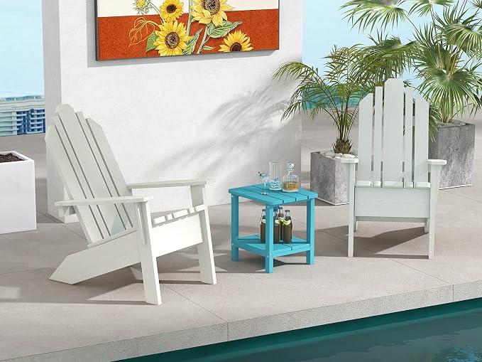HOMREST Outdoor Side Table, Double Adirondack Rectangular End Table, Poly Lumber Outdoor Side Tables for Patio, Backyard,Pool, Indoor Outdoor Companion
