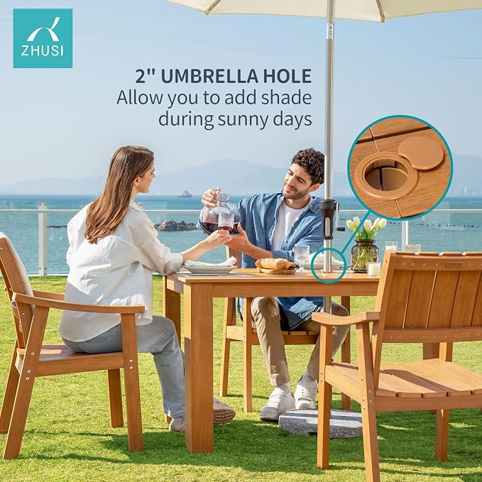 ZHUSI Outdoor Dining Set for 6 HDPE (Teak, 5 PCS)
