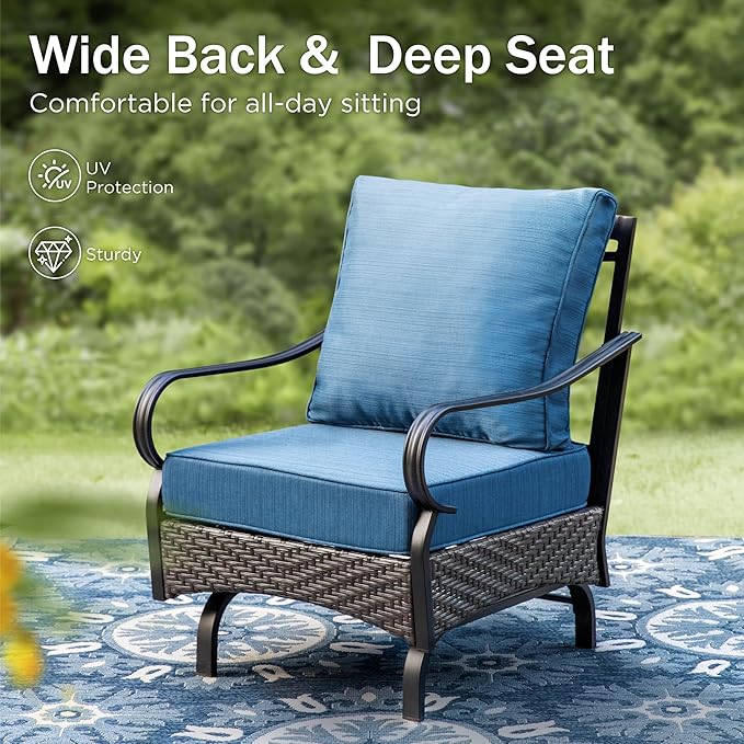 PHI VILLA Rocking Patio Sofa Chairs - 2 PCS Outdoor Rocking Armchairs, Patio Seating with High Back Deep Seat for Porch Deck Balcony