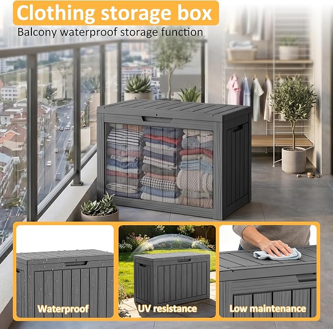 Package Delivery Box, Lockable Resin Outdoor Package, Waterproof Deck Box for Porches, Patios, Indoor & Outdoor Use (55 Gallon, Black)