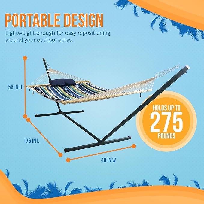 15' Outdoor Leisure Hammock Set - Blue Stripe