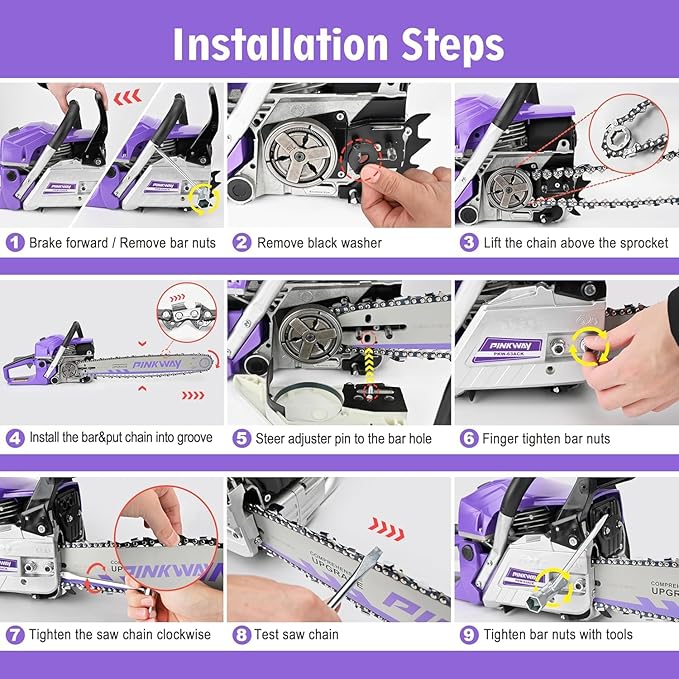 63cc Gas Chainsaws 20 Inch Bar Power Chain Saws, Gas Powered Chainsaw 2 Stroke Handed Petrol Gasoline Chain Saw with 2 Chains & Bars for Cutting Wood Outdoor Garden Farm Home Use with Tool Kit(63ACG)