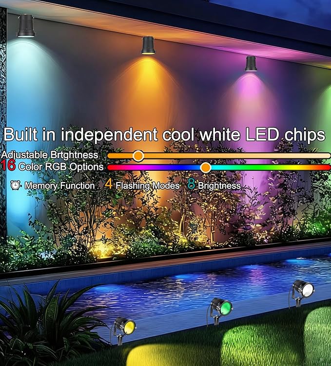 RGB Halloween Low Voltage Landscape Lights Color Changing 5W LED Landscape Lighting Outdoor Waterproof Remote Control for Garden Pathway Christmas Decorative Lighting, 10 Pack with Connector