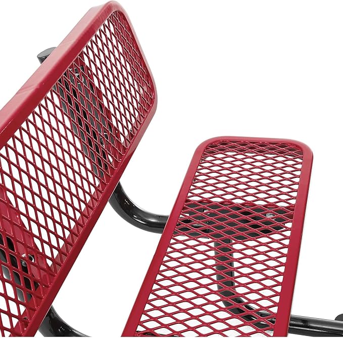 Global Industrial 46" Square Picnic Table with Backrests, Expanded Metal, Red Thermoplastic Coating, 1-1/2" Umbrella Hole, Outdoor-Rated, 1000 Lbs Capacity