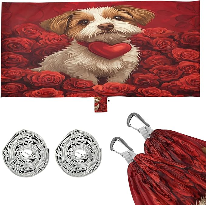 Hammocks for Outside Dog Rose Flowers Camping Hammock Portable Hammocks with Tree Straps and Carry Bag Camping Accessories for Hiking Beach Outdoor