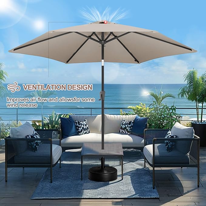 FLAME&SHADE 10ft Patio Umbrella - Outdoor Umbrella with 6 Sturdy Ribs, Push Button Tilt and Crank, UV Protection Table Market Umbrella for Pool, Porch, Garden, Deck, Backyard (Taupe)