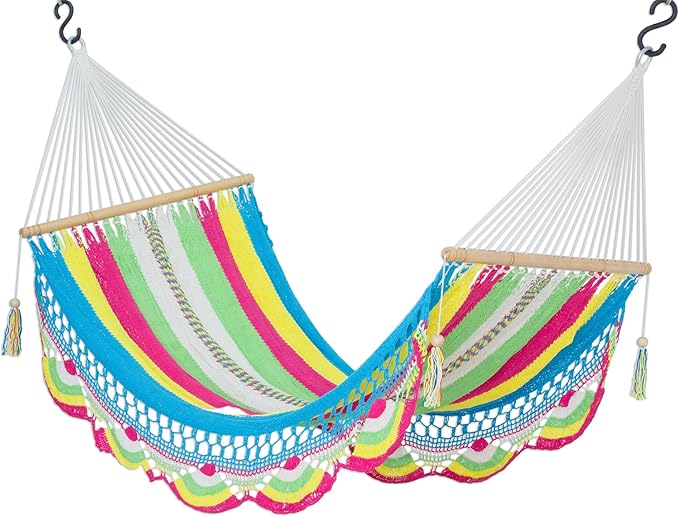 NOVICA Multicolor Cotton Hand Woven Rope Hammock, Vibrant Rainbow' (Single)