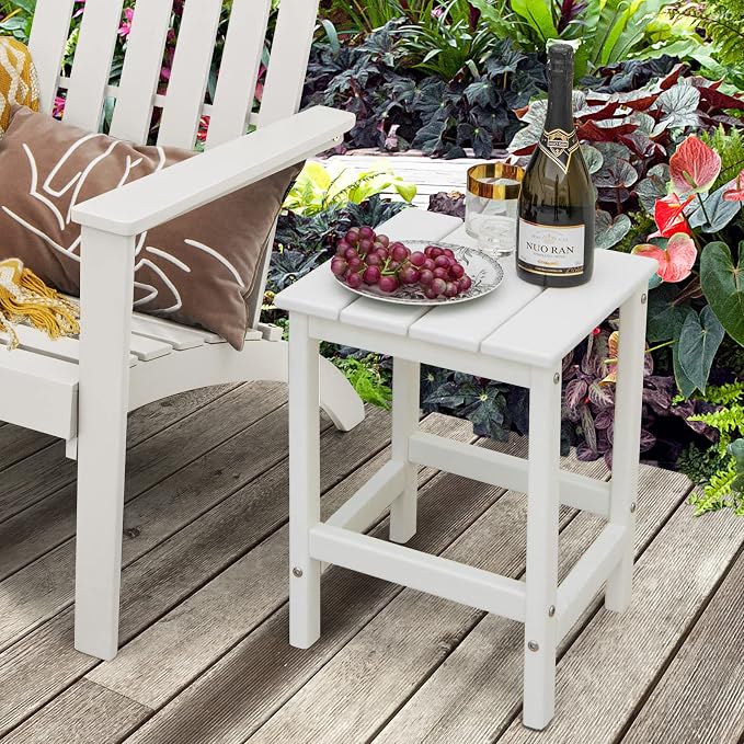 Tangkula Square Outdoor Side Table, Weather Resistant HDPE Adirondack Table, Outdoor Chairside End Tables for Lawn Garden Balcony, Easy Assembly, Patio Side Table, 14 x 14 x 18.5 Inch (1, White)