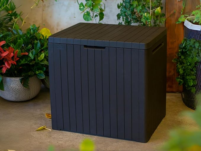 30 Gallon Outdoor Deck Box, Waterproof Resin Storage with Lid for Patio Furniture Cushions, Toys, Pool Accessories