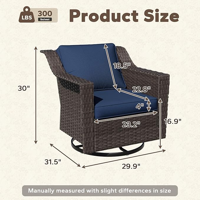 Outdoor Furniture Swivel Chair, Patio Glider Wicker Rocker Seating with Cushions for Porch Deck Balcony (Blue)