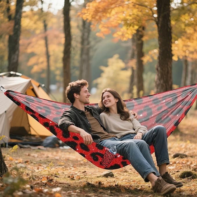 Fake Glitter Leopard Print Red 330lb Capacity Camping Hammock with Portabl Carry Bag Hanging Hammock for Indoor Outdoor Patio hamaca para Camping 0 a 24 Meses