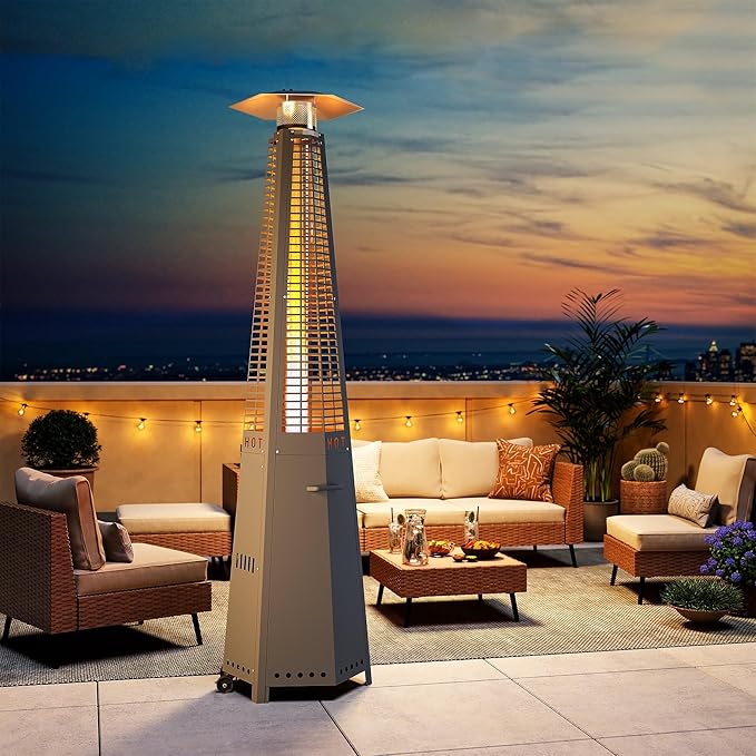 LAUSAINT HOME Pyramid Patio Heater, 48,000 BTU Outdoor Propane Heaters for Outdoor Use, Upgraded 91" Quartz Glass Tube Heater for Patio, Deck Backyard Commercial with Tip-Over Protection
