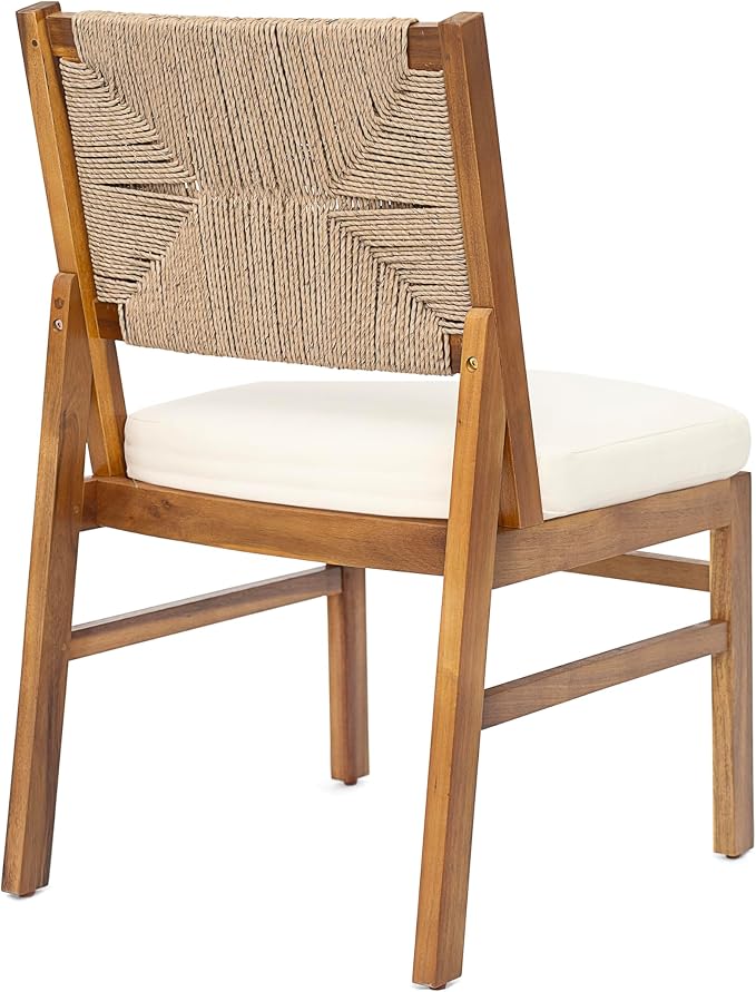 Christopher Knight Home Alan Acacia Wood Patio Dining Set with Bench, Solid Wood Outdoor Dining Table Set for 6, Outdoor Dining Set with Water-Resistant Cushion, Teak+Cream+Light Brown