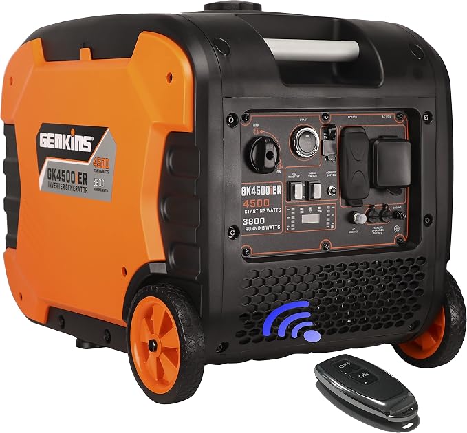 Genkins 4500W Portable Inverter Generator Gas Powered Pure Sine Wave Lightweight Quiet Electric and Remote Start Parallel Capability for Camping RV Home Backup