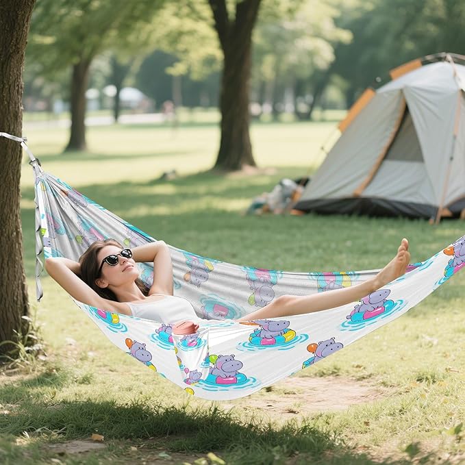 Camping Hammock Outdoor Hammocks for Outside Hippopotamus Balloon Beach Trees Portable Lightweight with Pockets Tree Straps Indoor