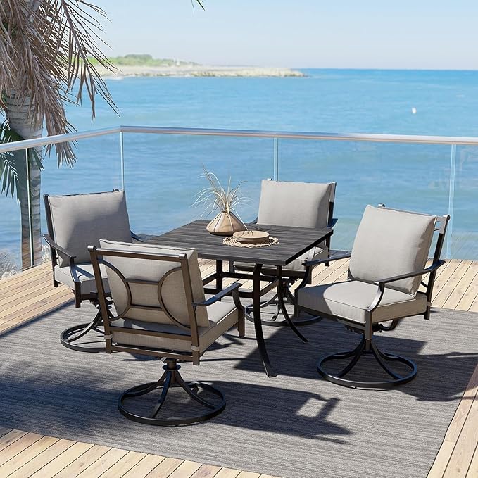 Grand patio Outdoor Patio Dining Set 4 Swivel Dining Chairs E-Coated Outdoor Furniture Set with Olefin Cushions, Grey