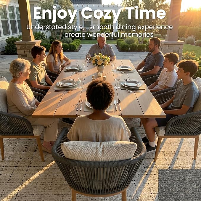 7-Piece Patio Dining Table Sets, Woven Wicker Dining Set with Rectangular Aluminum Table and Dining Chairs Modern Outdoor Dining Furniture Set for Outdoors and Indoors