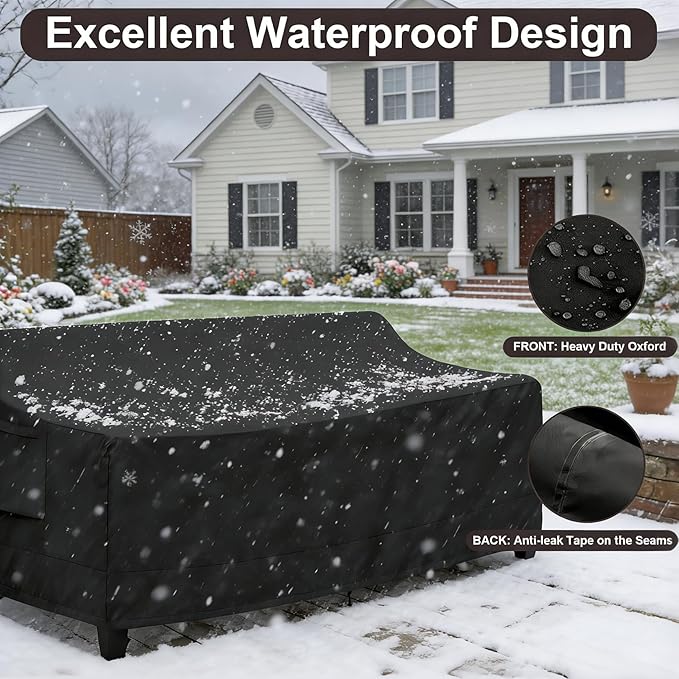 PureFit Outdoor Couch Cover Waterproof Patio Sofa Furniture Covers, 3-Seater Outdoor Cover with Air Vent and Handles, 85W x 35D x 35H Inches, Black