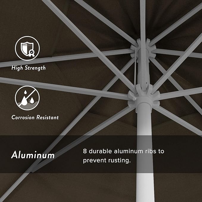 California Umbrella 12-Year Protection 9' Rd Aluminum Patio Umbrella, Crank Lift, Auto Tilt, White Finish, Sunbrella Taupe