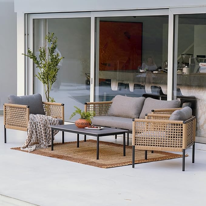 Grand patio 4-Piece Wicker Patio Furniture Set, Boho Outdoor Conversation Set, Patio Sofa Seatings with Coffee Table for Garden, Backyard, Balcony, Gray