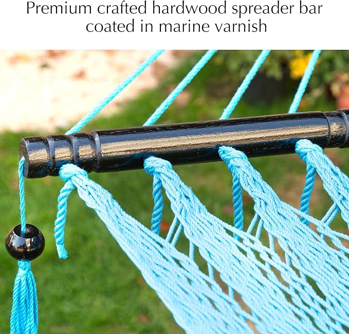 PNAEUT Double Rope Hammocks for Outside, Handwoven Double Caribbean Hammock with Spreader Bar for Outdoor Indoor, Max 600 lbs Capacity (Sky)