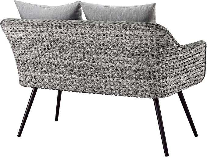 Modway Endeavor Wicker Rattan Aluminum Outdoor Patio Loveseat with Cushions in Gray Gray