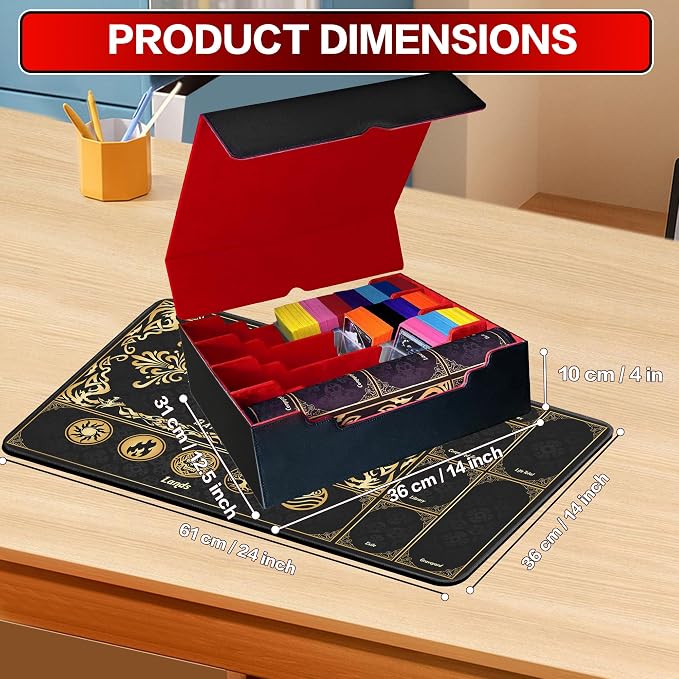 PROMAXIBINDER Trading Card Storage Box Fits 4000+ Cards, 4-Row MTG Commander Deck Case with Playmat, 6 Movable Partitions 24 Dividers PU Leather Magnetic Closure, Magic/TCG/YuGiOh/Sport (Black&Red)