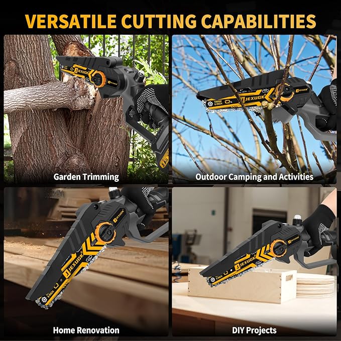 JEXUGK 6" Mini Chainsaw Cordless,2 x 2.0Ah Battery Brushless Electric Chain Saw Tool-free Installation with 2 Chains & Guide Plates,Portable Handheld Motosierra for Tree Pruning Wood Cutting
