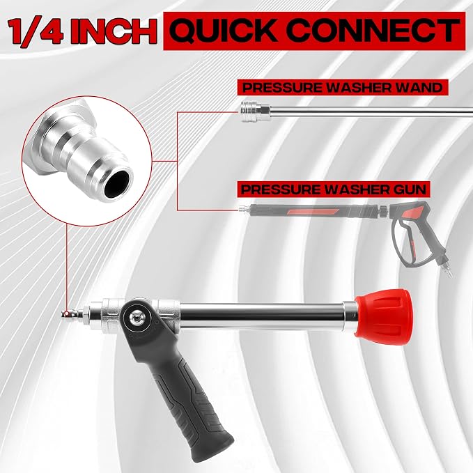 Adjustable Pressure Washer Long Range Nozzle - 2 Mode Shooter Tip with 12" Stainless Steel Lance, 1/4" Quick Connect, Power Washer High Reach Spray Nozzle