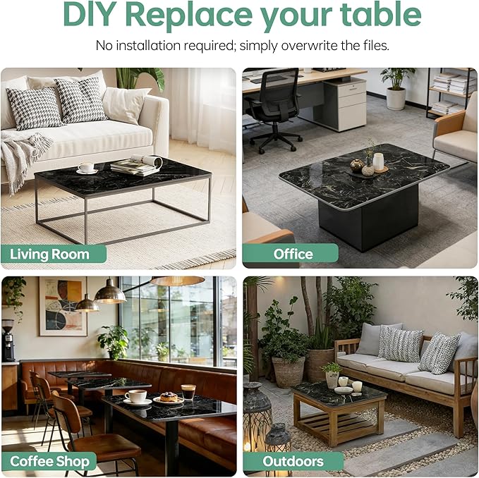 Rectangle Table Top,35.4 ” x 23.6 ” Black Sintered Stone Tabletop, DIY Replacement & Cover Marble Desktop, Scratch & Wear Resistant, Easy to Clean, Suitable for Indoor & Outdoor