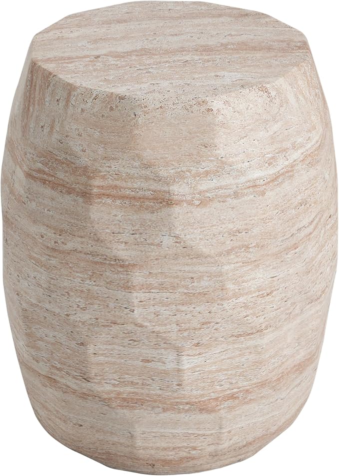 15.25" Outdoor Indoor Lightweight Concrete Round Side Table,Beige | Travertine Finish