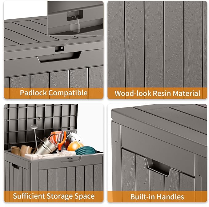 ROJIK Outdoor Storage Housing Deck Box-Waterproof Patio Furniture,Garden Tools,Cushions,Pool Accessories Storage Waterproof Resin Box with Capacity (31 Gal & Grey)