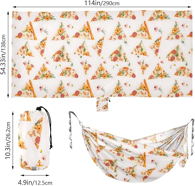 Camping Hammock Outdoor Hammocks for Outside Pizza Flower Beach Trees Portable Lightweight with Pockets Tree Straps Indoor