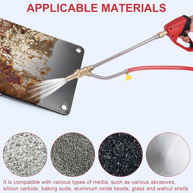 Pressure Washer Sand Gun Blaster Kit with Gun, 5000 PSI Sand Gun Blaster for Pressure Washer with 4 PCS Replacement Nozzle & 1/4'' Quick Disconnect Wet Abrasive Sand Gun Blaster Attachment