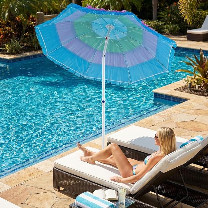 HAPPYGRILL 6 FT Tiki Thatched Umbrella, Hawaiian Tropical Palapa Style Patio Beach Umbrella w/Tilt, Portable Carrying Bag, PP Thatch Grass Pool Parasol for Garden Pool Yard Outdoor