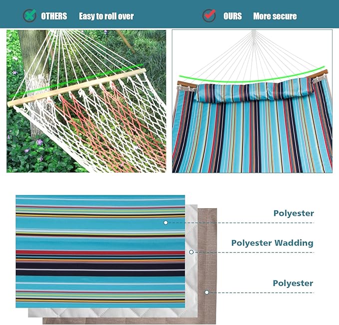 Giantex Hammock with Detachable Pillow Outdoor Hanging Chair, Patio Hammock w/Curved Bamboo Spreader Bar, Steel Chain, Hammocks Swing for Backyard, Beach, Garden (Blue)