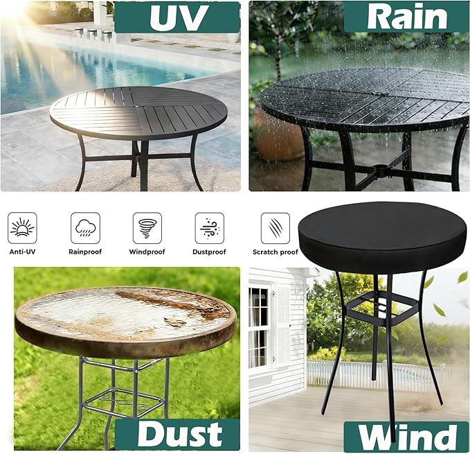 SUNICO Outdoor Round Table Cover 54" Dia, Patio Table Cover Round for Patio Circle Coffee Table & Dining Table & Picnic Table.Windproof, Waterproof, Stain-Resistant, Durable Table Cover