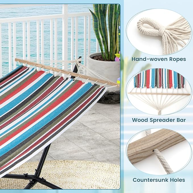 Giantex 10.5FT Hammock with Stand, Heavy Duty Stand with Foldable Hammock, Portable Carrying Bag & Bamboo Spreader Bar, Outdoor Swing Chair for Garden, Backyard, Patio, Max 330 lbs (Multi-Color)