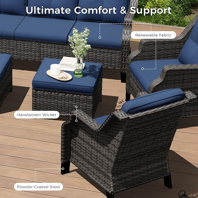 Outdoor Patio Chairs Set of 4, Wicker Patio Furniture with Thick Cushions, Curved Armrest, Deep Seating, Rattan Outdoor Chairs for Porch, Deck, Balcony