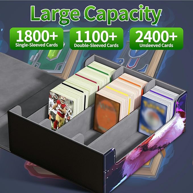 Card Deck Box for MTG, Cards Storage Box Fits 120+ Sleeved, Leather Big Size Strong Magnetic Closing Case for Board Games Magic TCG CCG Baseball Collection Women Man, Purple White Cat