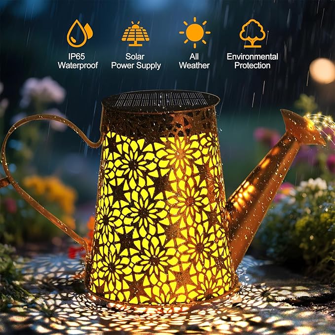 Solar Watering Can with Lights, Large Waterproof Solar Garden Lights Outdoor Garden Decor Metal Solar Powered Lanterns Hanging Landscape Lights for Yard Patio Pathway Lawn Gard (2)