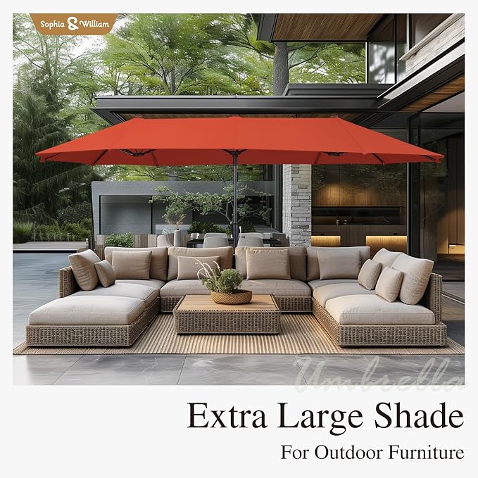 Sophia & William Patio Set with Umbrella 8 Piece Outdoor Dining Set for 6 with 13ft Double-Sided Patio Red Umbrella, 6 x Swivel Patio Chairs, 1 Rectangular Dining Table for Lawn Garden
