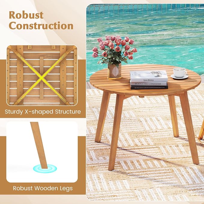 Tangkula Outdoor Side Table, 24.5 Inch Acacia Wood Round Accent Bistro Patio Table with Slatted Tabletop, for Backyard, Balcony, Poolside, Garden (1)