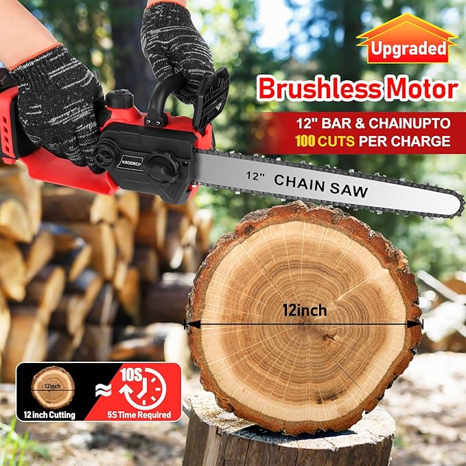 Mini Chainsaw Cordless Compatible for Milwaukee M18 18V Battery (Without Battery) 12 Inch Handheld Brushless Electric Chainsaw with Auto Oiler & Security Lock, for Wood, Trees Cutting (Tool Only)