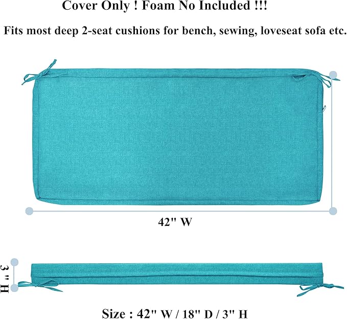 FUNHOME Outdoor Cushion Covers,42" x 18" x 3", No Insert! Patio Cushion Covers,Water Resistant Patio Bench Loveseat Cushion Covers 1 Pack, Aqua Blue(Covers ONLY)