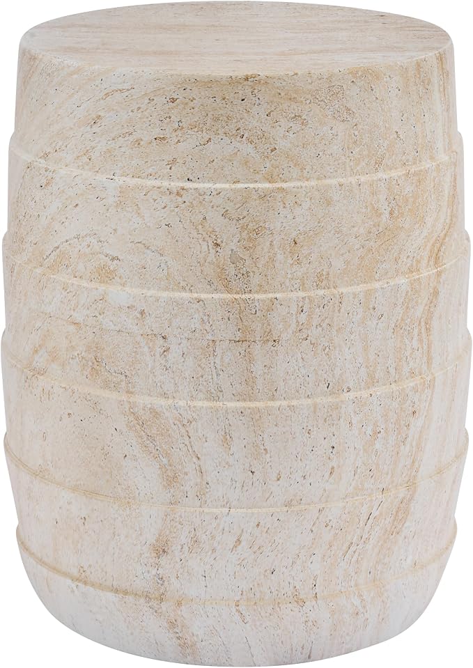 Christopher Knight Home Yayce 18.31" H Indoor Outdoor Accent Side Table, Patio Decorative End Table, Cylindrical Lightweight Concrete Garden Stool for Patio Balcony & Garden Decor, Light Beige
