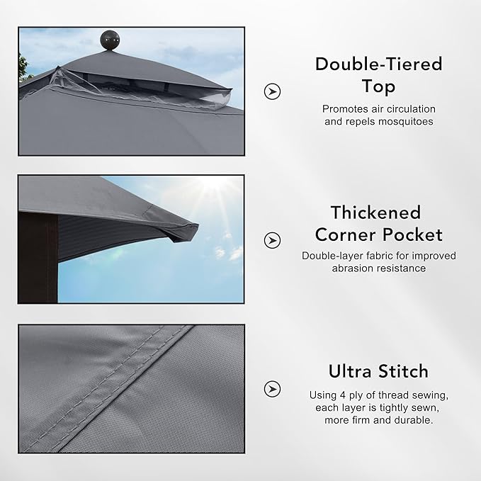 MASTERCANOPY Replacement Canopy Top for Lowe's Allen Roth 10x12 Gazebo #GF-12S004B-1 (Dark Grey,Polyester)