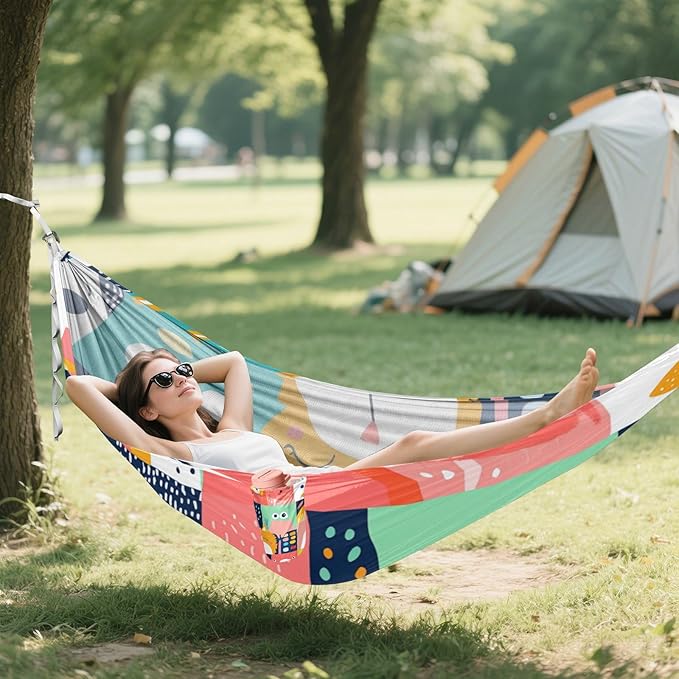 Cartoon Funny Animals Colorful Plaid 330lb Capacity Hammocks Hanging Hammock for Outside Camping Essentials Base para hamaca